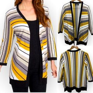 117 Kasper | NWOT $119 Striped Yellow White Kit Open-Front Cardigan (Size M)